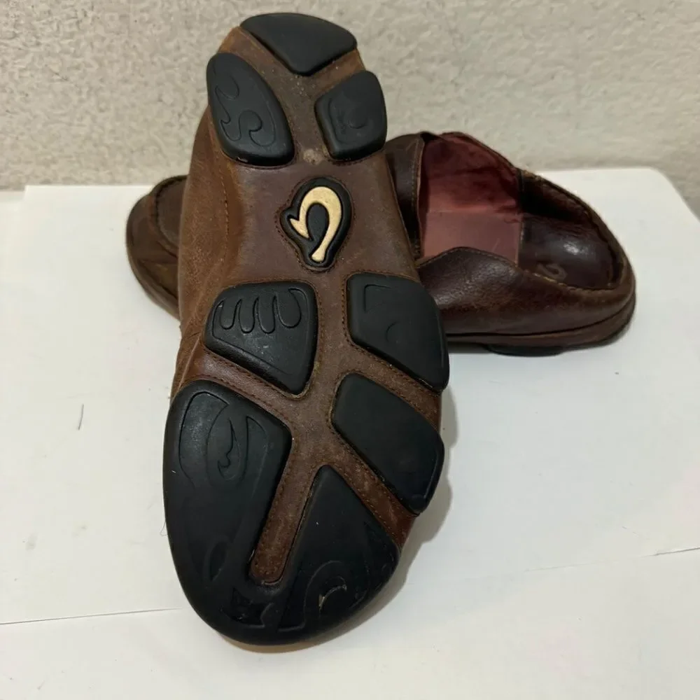 Olukai Moloa Dark Wood Dark Java Leather Slip On Shoes Men’s Size 9